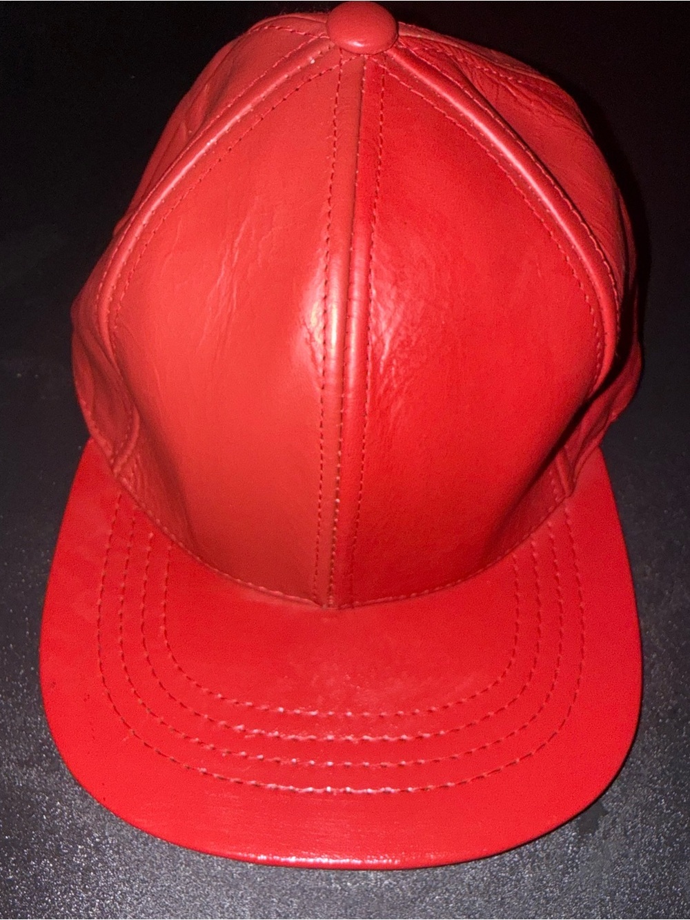Red Leather Baseball Cap - Men's Accessory / Unisex